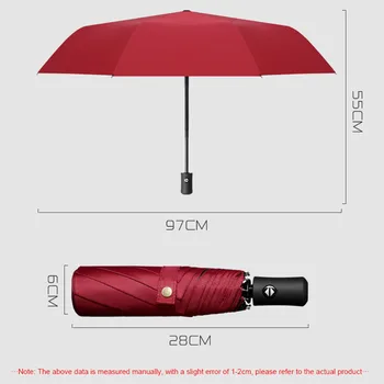 8K Høj Kvalitet Automatisk Paraply Regn Kvinder Tre-foldning Parasoller Kvindelige Vindtæt Vandtæt Pure Color Parasol Til Pige