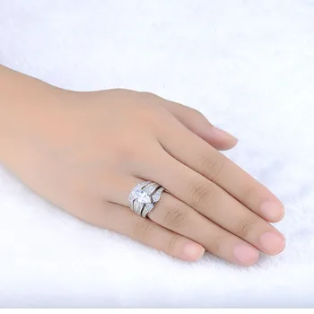 Huitan 3PC Engagement Ring Sæt med Marquise Cut Cubic Zirconia Luksus Smykker Evighed vielsesringe for Kvinder nytår Gave