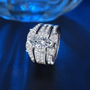 Huitan 3PC Engagement Ring Sæt med Marquise Cut Cubic Zirconia Luksus Smykker Evighed vielsesringe for Kvinder nytår Gave