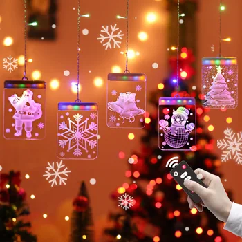 3D julepynt Hængende Lamper LED Stjerne Lys Gardin Icicle String Lys, Guirlander Jul Indretning Fjernbetjening
