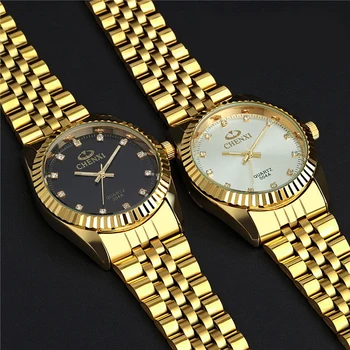 Golden Nye Ur guld-Mænd Mode ur fuld guld Rustfrit Stål, Quartz ure armbåndsur Engros CHENXI Gold watch mænd