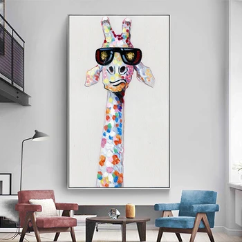 QKART Væg Kunst, Lærred Print Dyr Billede Giraf Familie Maleri Til stuen Home Decor Uden Ramme