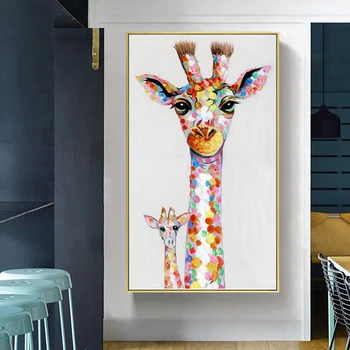 QKART Væg Kunst, Lærred Print Dyr Billede Giraf Familie Maleri Til stuen Home Decor Uden Ramme