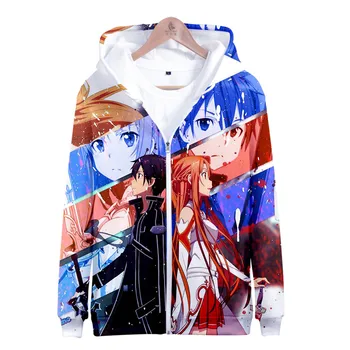 2020 Sværdet Kunst Online SAO 3D-Hættetrøjer Mænd Kvinder Harajuku Streetwear Hoodie Sweatshirt Lynlås Anime Fans Modetøj Casual