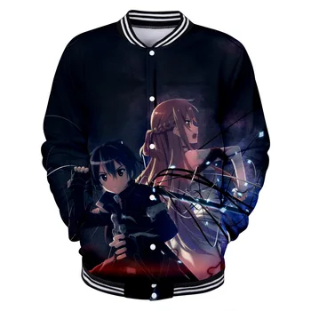 Anime Sværdet Kunst Online Baseball Jakke Frakke Sweatshirt Knap Op-Shirt til Mænd, Kvinder, Børn Tøj, Tøj SAO Kirito Asuna