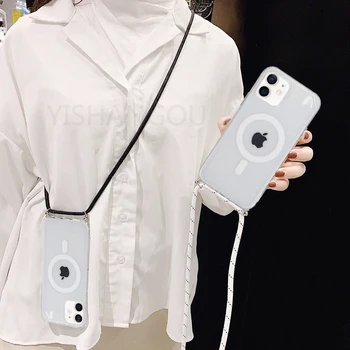 Trådløs Opladning, Klar Silikone Lanyard taske Til iPhone 12 12 Mini 12 Pro Max 12 Pro Gennemsigtig Crossbody Snor Reb Dække
