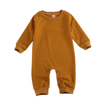 Autunm Foråret Baby Sparkedragt Lille Barn Lange Ærmer Besætning Hals Solid Kids Skridtet Knappen Cotton Comfort Playsuit Tøj