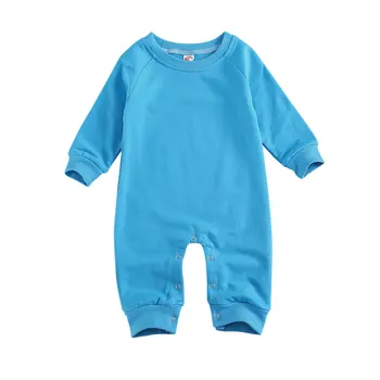 Autunm Foråret Baby Sparkedragt Lille Barn Lange Ærmer Besætning Hals Solid Kids Skridtet Knappen Cotton Comfort Playsuit Tøj