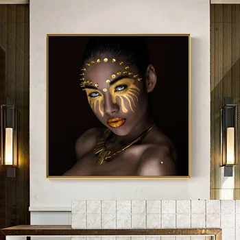 Plakater og Prints Væg Kunst, Lærred Maleri mørklødede Pige med Gyldne Makeup oliemaleri Billede til stuen Home Decor