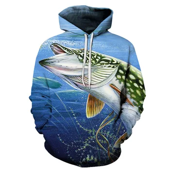 2020 forår og efterår hoodie fiskeri print top hot stil løs hætte 3D printet hoodie unisex fashion casual wear sweatshirt