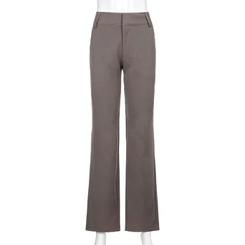 ALLNeon Indie Æstetik Lav Talje Brune Bukser Y2K Streetwear Vintage Slim Flare Pants 90'erne Mode Tøj Casual Lange Bukser