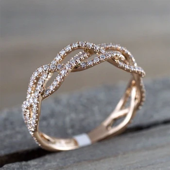 Ny Rose Gold Zircon Twist Geometriske Ring Mode Dame Luksus bling-Udskæring Design Wedding Party Ring Gave Aften Party
