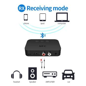 NFC Bluetooth Musik Modtager 3,5 mm Stik AUX Bilen Bluetooth-Modtager RCA Bluetooth-Adapter 5.0 Med Mic For Bil-TV-Højttaler