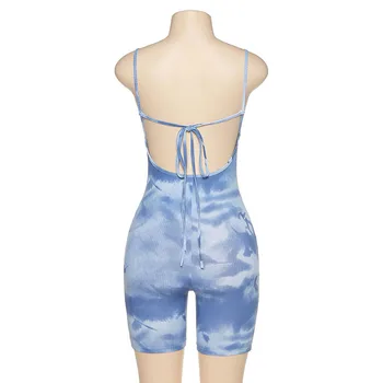 2020 Sommeren Kvinder Sexet Tie Dye Printet Buksedragt Streetwear Bodycon Spaghetti Sport Jumpsuits Romper Playsuit For Kvinder