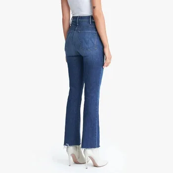 2020 Efteråret New Street Høj Talje, Straight Jeans Med Knap Og Lynlås, Vasket Alsidig, Elastisk Niende Bukser Kvinder Mode Classic