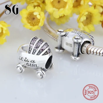 925 Sterling Sølv, Mini Baby Pige Transport Perler Passer Oprindelige Pandora Armbånd & Halskæde Søde piger for Kvinder Diy Smykker