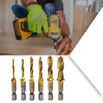 6stk/sæt Tapping Drill Bit Boring Trykke Composite Wire-Tapping-Drill Bit High Speed Stål Multifunktionelle Integreret Tryk