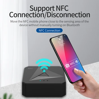 NFC Trådløs Bluetooth-5.0 Modtager Lyd Transmitter 3,5 mm AUX Jack-RCA-Musik Sort Audio Adapter Håndfri Opkald Mic bilsættet