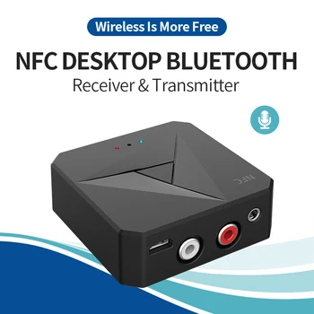 NFC Trådløs Bluetooth-5.0 Modtager Lyd Transmitter 3,5 mm AUX Jack-RCA-Musik Sort Audio Adapter Håndfri Opkald Mic bilsættet