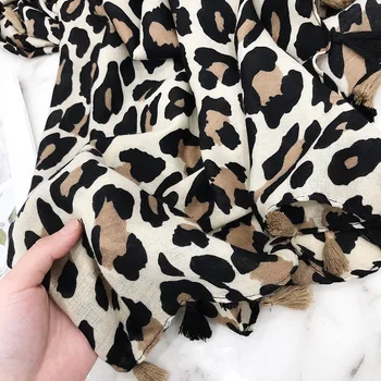 Fashion Design Sexet Leopard Dot Kvast Viscose Sjal Tørklæde Høj Kvalitet Halstørklæde Efterår Og Vinter Foulards Muslimske Hijab Sjaal