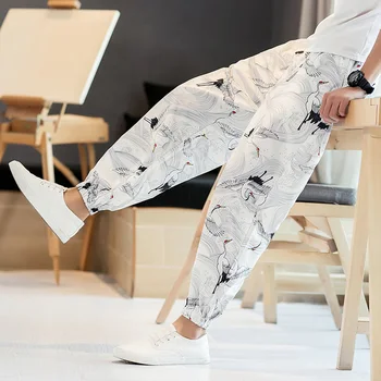 Japansk Stil Mænd Bukser Print Mode Fritid Løs Streetwear Størrelse Mandlige Asian Traditionelle Tøj Harajuku Kimono