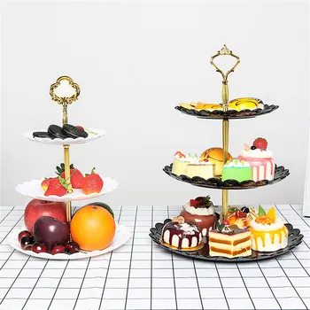 3 Lag Cupcake Stå Plast Differentieret Part, der Serverer Stå Dessert Tower Bakke, Frugt Desserter Skål Plader til Te fødselsdagsfest