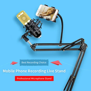 Bm 800 Kondensator Mikrofon Med Suspension Scissor Arm Stå / Telefon Holder BM800 Karaoke Mikrofon til PC Streaming