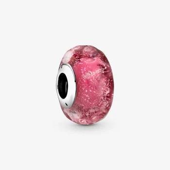 Ægte 925 Sterling Sølv Bølget Fancy Pink Murano Glas Charm Perler Passer Oprindelige Pamura Armbånd Armbånd Smykker Gave