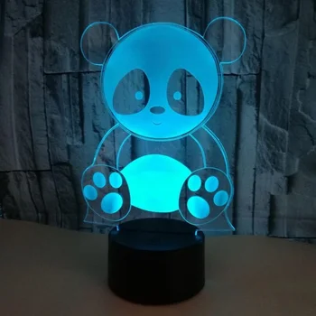 3D visuel panda Multi-farvet Akryl Lys Kreativ gave boligindretningsprodukter 7 farveskift