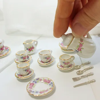 1 sæt Mini keramiske te sæt tekop Miniature mad spille for Blyth bo11 1/6 1/12BJD Dukkehus tilbehør Køkken legetøj