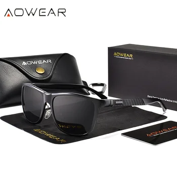 AOWEAR Luksus Kvalitets solbriller Mænd Polariseret Aluminium Retro Solbriller Mænd Polaroid Briller Firkantede Briller Lunette De Soleil