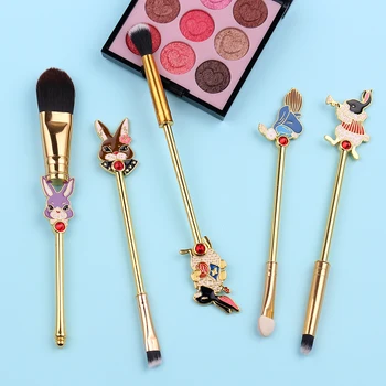 5PCS Golden Alice in Wonderland Makeup Pensler Sæt Foundation Blending Powder Eyeshadow Contour Blush Kosmetiske Skønhed Værktøjer Kit