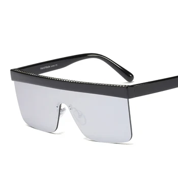 Mandlige Flad Top Mode Udendørs Sølv Spejl Overdimensionerede Solbriller Kvinder Brand Designer Mænd Et Stykke Linse Goggle UV400