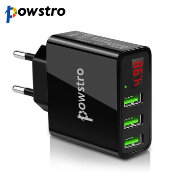 Powstro 5V 3A 3 USB Oplader LCD-Intelligent Digital Display Universal EU Stik Travel Adapter Spænding Strøm til Mobiltelefon