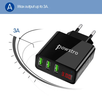 Powstro 5V 3A 3 USB Oplader LCD-Intelligent Digital Display Universal EU Stik Travel Adapter Spænding Strøm til Mobiltelefon