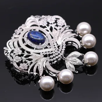 JIN YAO Vintage Flowerl Pearl&Lapis Lazuli AAA Cubic Zircon og Shell Pearl Guld Farve Broche Pin-kode/Vedhæng Til Kvinder Smykker Hot