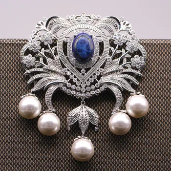JIN YAO Vintage Flowerl Pearl&Lapis Lazuli AAA Cubic Zircon og Shell Pearl Guld Farve Broche Pin-kode/Vedhæng Til Kvinder Smykker Hot