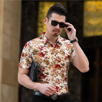 NEJ.809 Kinesisk stil, udsøgt blomstret mønster 3D-print kortærmet shirt til Sommeren 2018 Ny blød behagelig kvalitet shirt mænd