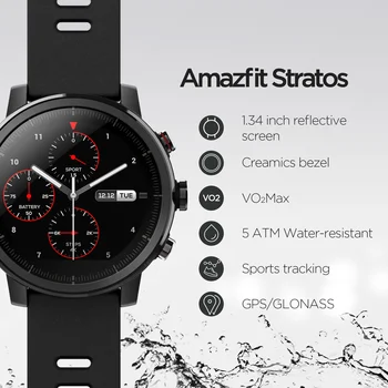 På Lager Amazfit Stratos Smartwatch 5ATM Vandtæt Smart Ur Bluetooth GPS Skridt Tæller Hjerte Skærm til Android, iOS