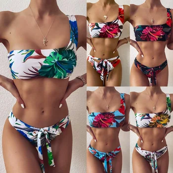 Blomsterprint Badetøj Kvinder Badedragt Brazilian Bikini Push Up Bikini Bandage Biquini Feminino Kvinders badedragt