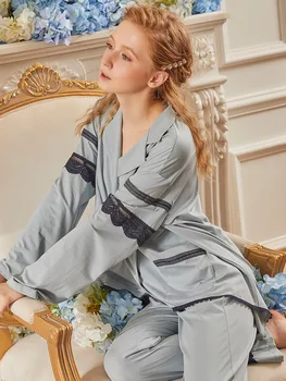 Mode Bomuld Kvinders langærmet Pyjamas Sæt Turn-down Krave Vintage Nightsuits Søde Piger 
