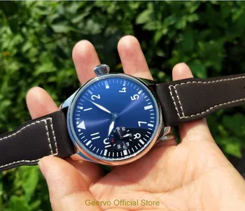 44mm no logo lys blå urskive Asian 6497 17 juveler Mekanisk Hånd Vind bevægelse herreur grønne lysende Mekaniske ure 18