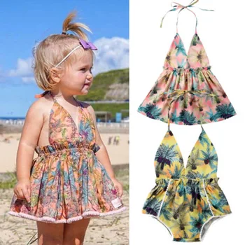 Ny Mode Kids Baby Pige Tøj Boho Blomster Ryg-Romper Kjole Sundress Sunsuit Tøj Tøj