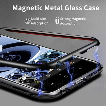 Magnetisk Adsorption Sager Til Samsung Galaxy S10 S9 Plus Note 9 Metal Magnet Anden generation dobbeltsidet Hærdet Glas Cover