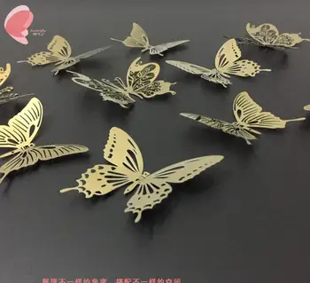 10stk/masse Guld/Sølv 3D Butterfly Væg Udsmykning Kunst Spejl Wall Sticker Rustfrit Butterfly Art Home Party Deco Levering