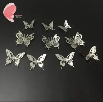 10stk/masse Guld/Sølv 3D Butterfly Væg Udsmykning Kunst Spejl Wall Sticker Rustfrit Butterfly Art Home Party Deco Levering