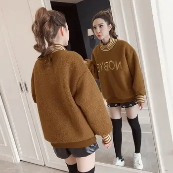 Velvet 2020 efterår og vinter oversize hoodie kvinder Imiteret lam uld sweater kvinder koreansk stil løs pullover, langærmet sweatshirt