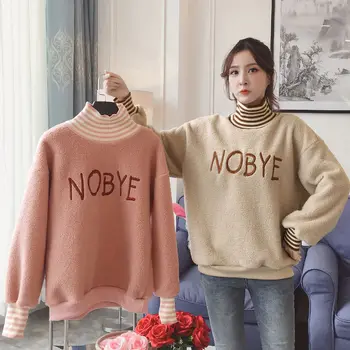 Velvet 2020 efterår og vinter oversize hoodie kvinder Imiteret lam uld sweater kvinder koreansk stil løs pullover, langærmet sweatshirt