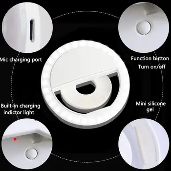 Usb-Opladning Selfie Ring Led Lampe, Mobiltelefon Linse LED Selfie Lampe Ring Flash