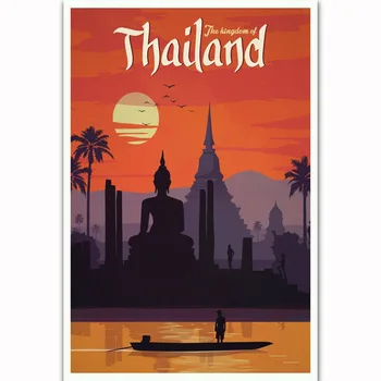 FX1386 Kongeriget Thailand Vintage Tour Rejser, Natur, Turisme Plakat Kunst Silke Lys Lærred Hjem Værelses Væggen Udskrivning Indretning